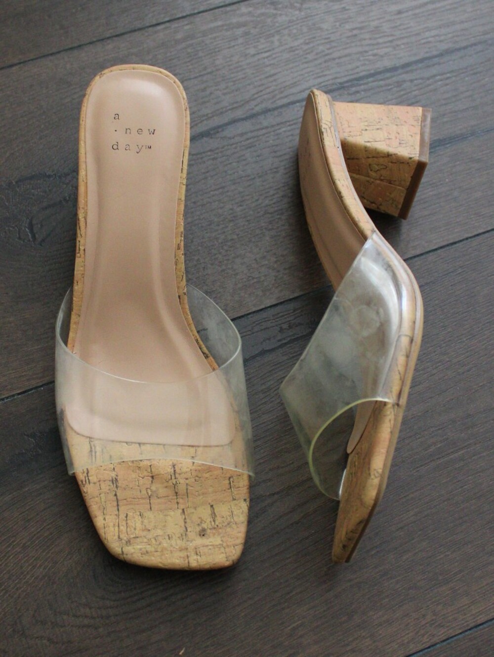 A New Day Clear Cork Block Heel Mule
